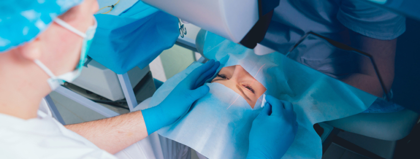 Patient and doctor getting ready for a laser eye procedure to enhance vision.